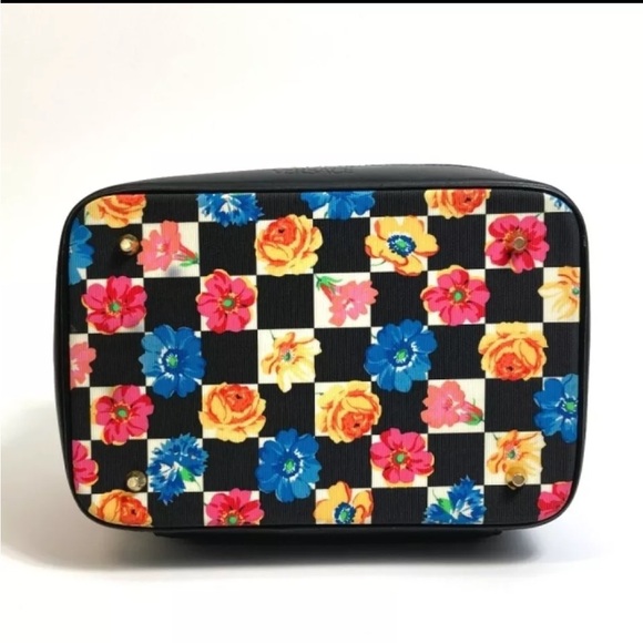 GIANNI VERSACE Medusa Vanity Bag Floral Checker Nylon & Leather Vintage RARE - Picture 6 of 10
